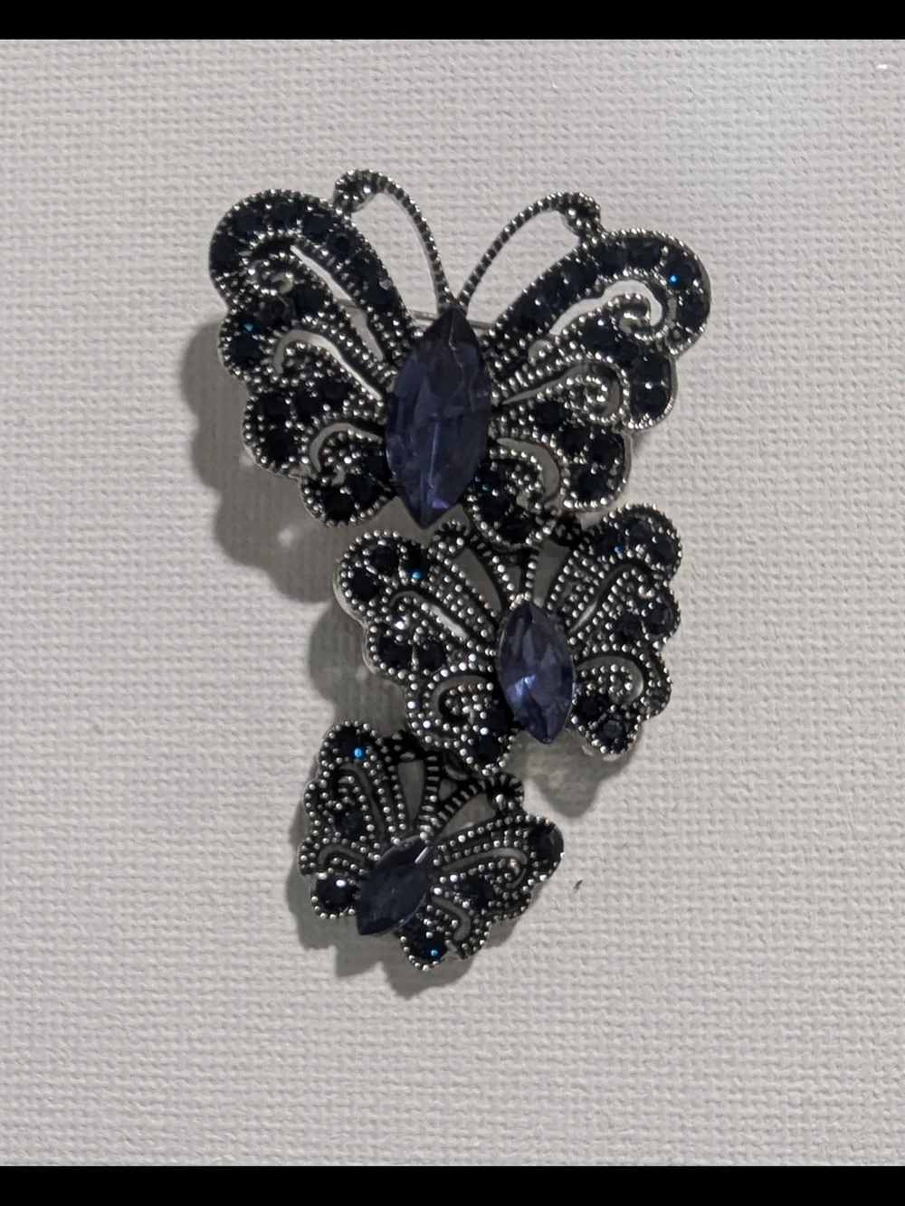 Triple Butterfly Brooch with Blue Stones